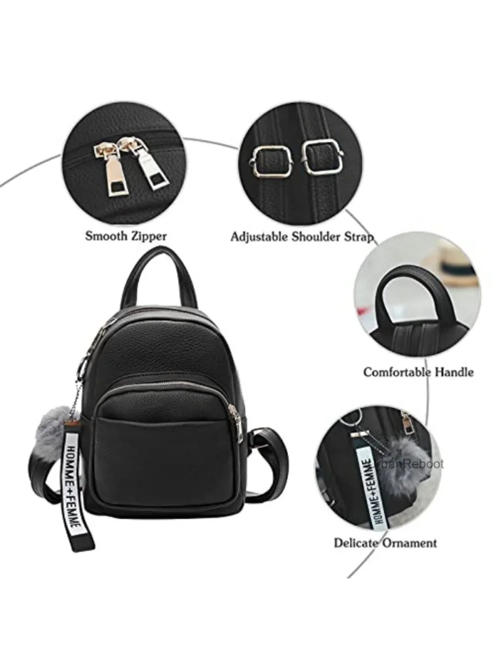 Mini Backpack PU Leather Daypack Small Rucksack with Pompom for Travel